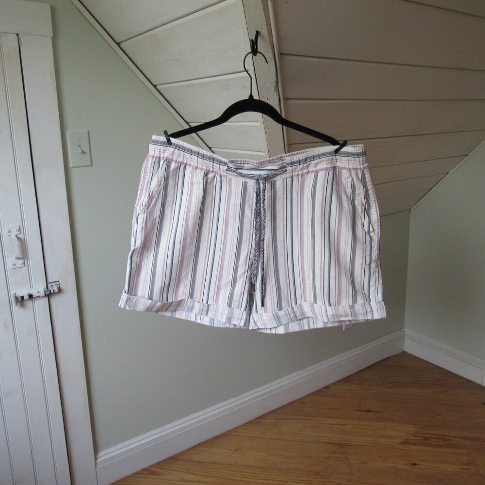 EDDIE BAUER SHORTS WOMENS STRIPED LINEN BLEND CUFFED LOUNGE BAGGY XL - Picture 1 of 13